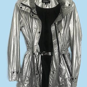 Hooded Silver Jacket by Donna Karan, DKNY High Fashion Size Medium
